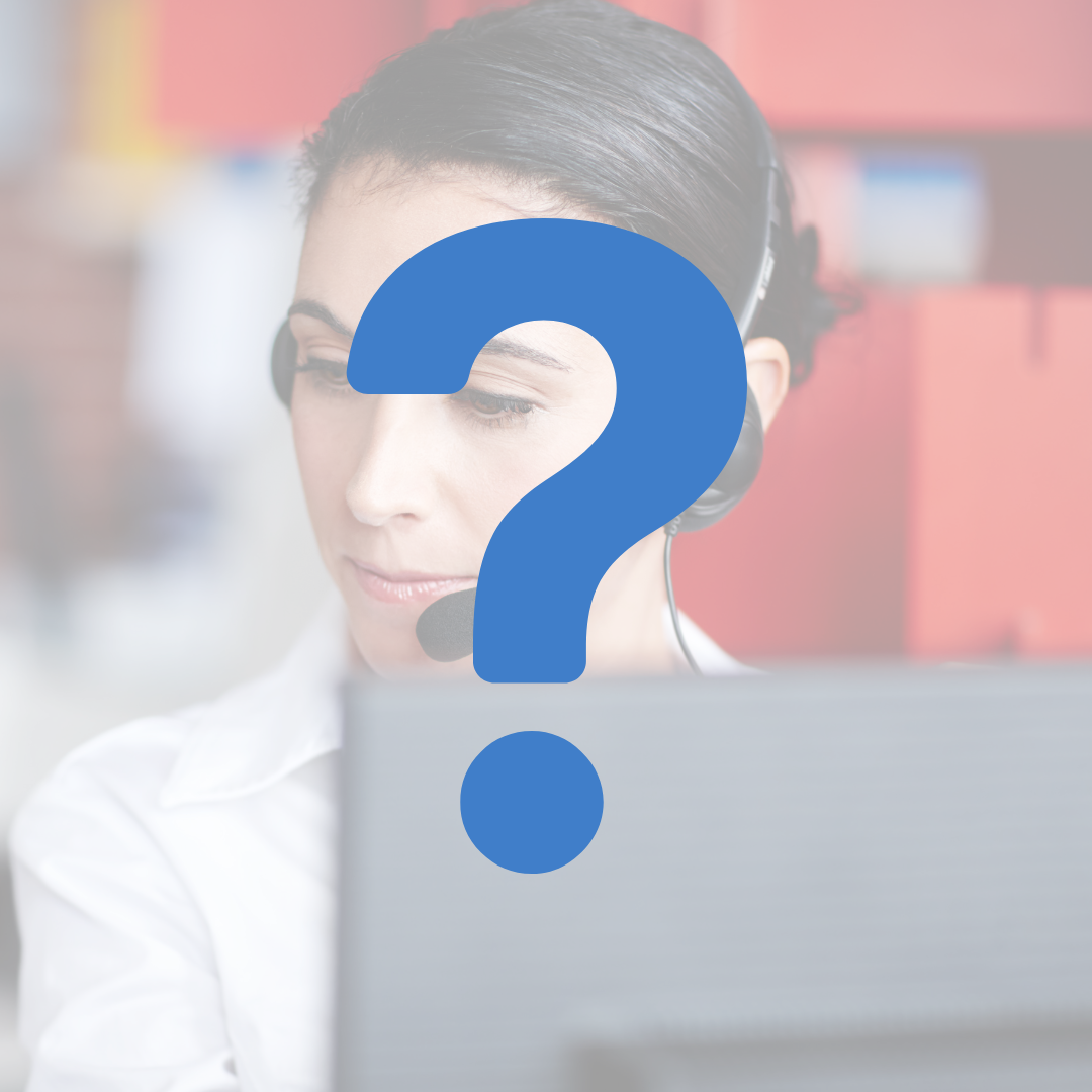Customer service agent wearing a headset with a question mark overlay, representing agent assist payment support and guidance.